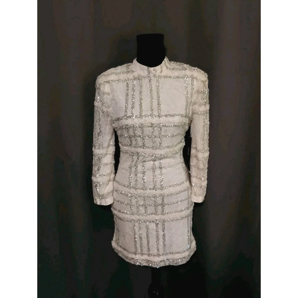 Lulus White Longsleeve Sequin Lace Mini Dress Size Small NWT